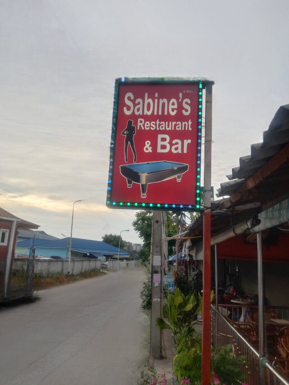 sabine's pool billiart bar in jomtien, road view and outdoor sign