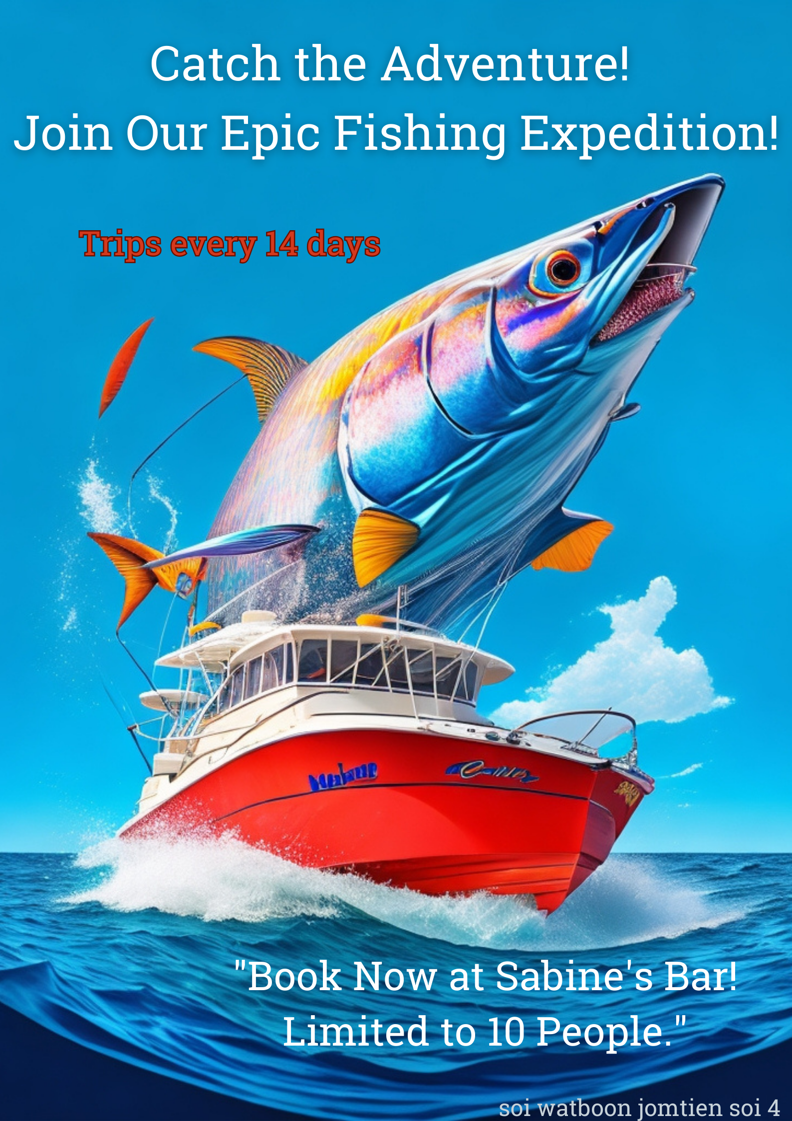 sabine's pool billiart bar in jomtien, banner to organise a fishing trip