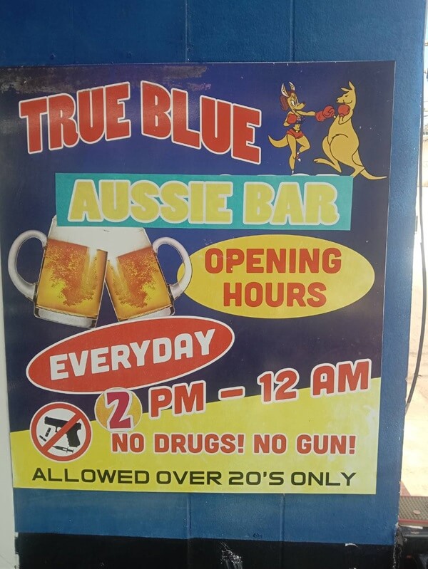 True Blue Aussi bar, Pattaya darkside,  publicity sign