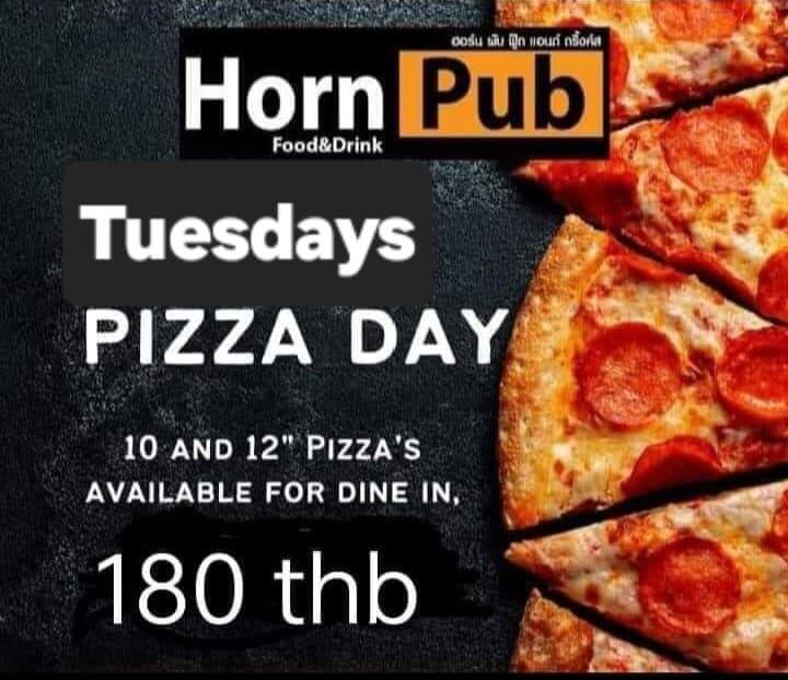 horn pub, restaurant bar in soi muslim pattaya, wensday, pizza day