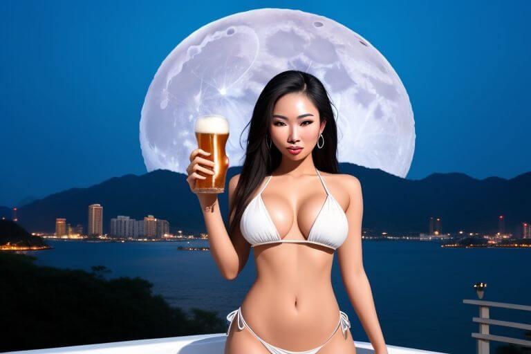 Full Moon Bar darkside Pattaya, Thai girl holding an ice cold beer