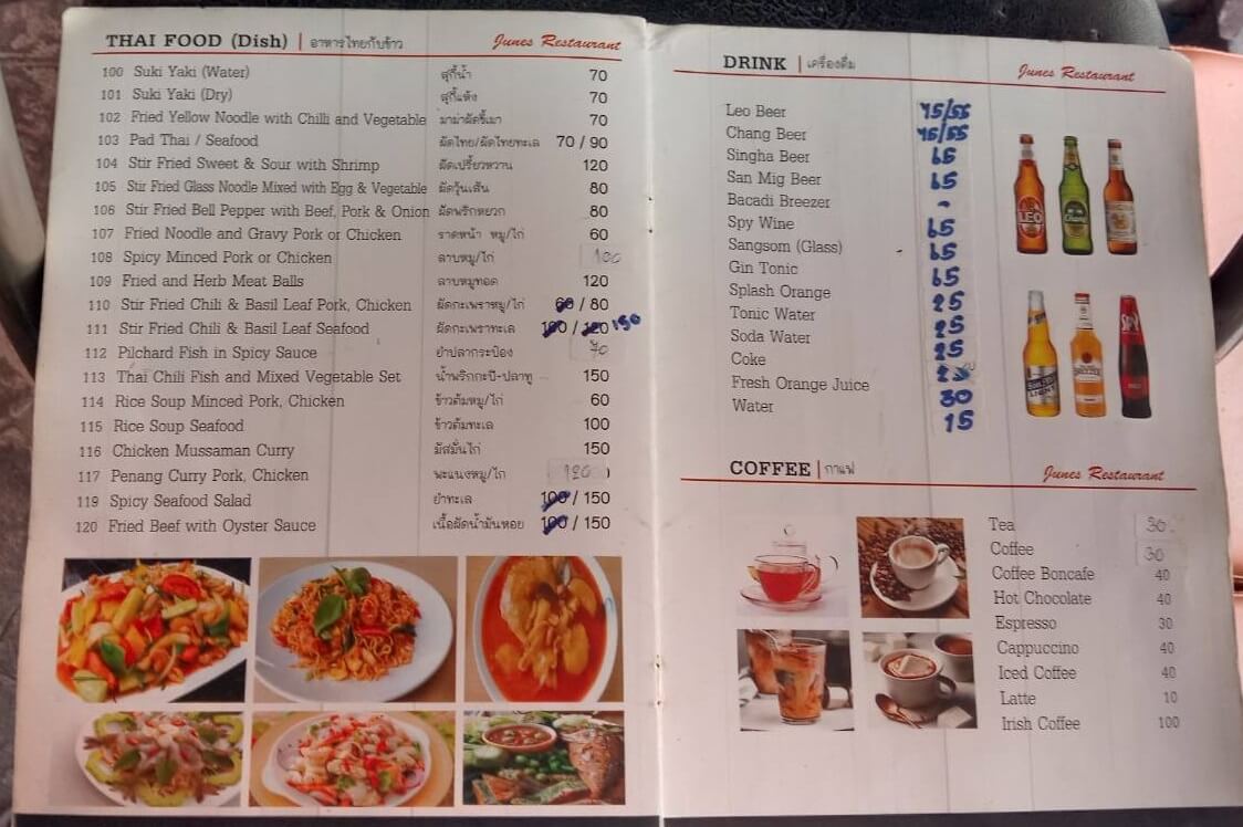 June's kitchen Thai and international kitchen central Pattaya, menu Thai food 