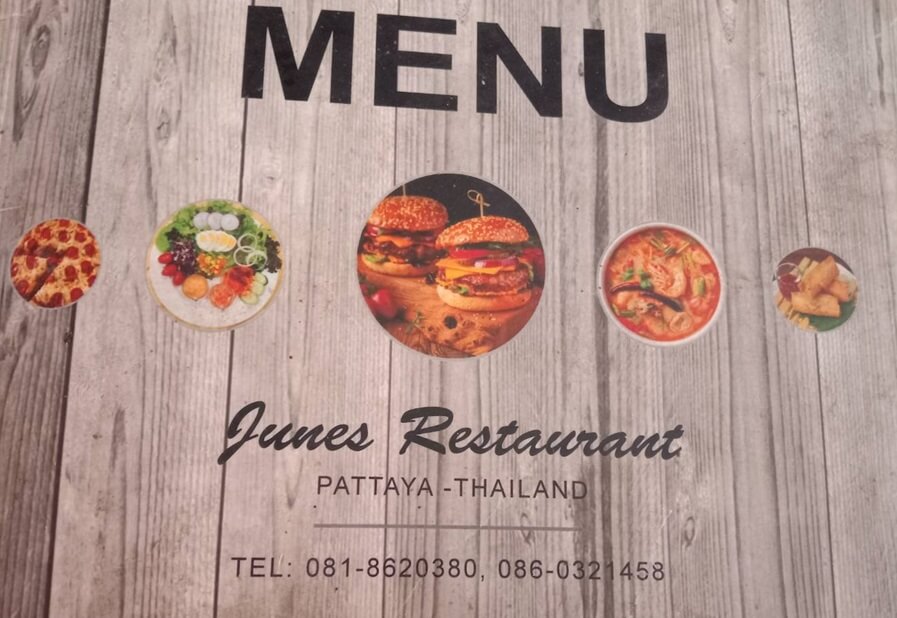 June's kitchen Thai and international kitchen central Pattaya, menu card