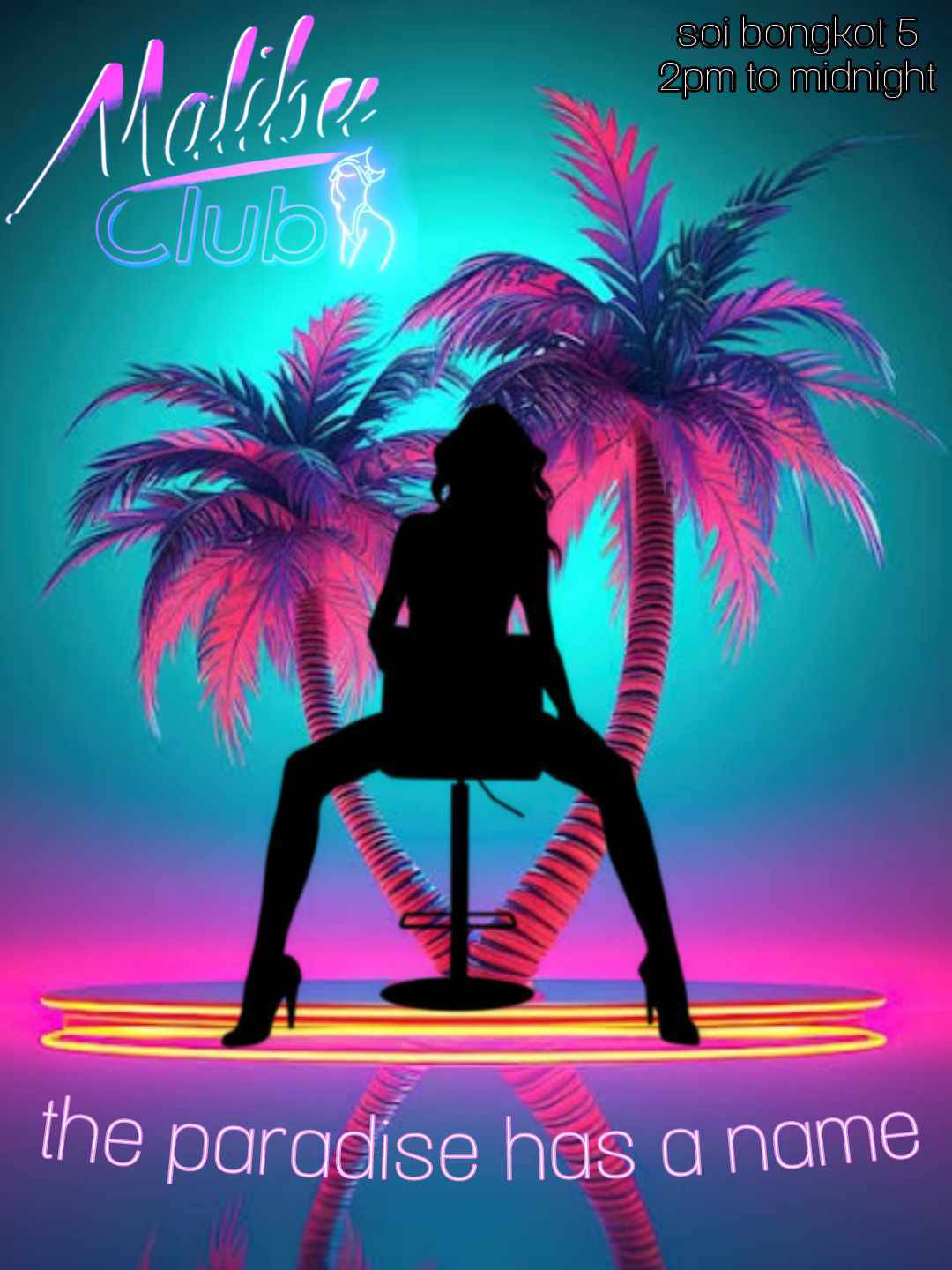 Malibu, top gentlemensclub pattaya, sitting woman silhouet and palmtree