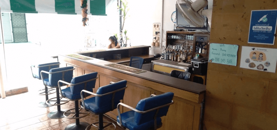 The 145 Bar, Pattaya beach road, bar seats in front of the counter