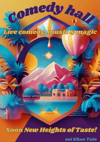 comedy hall soi khao talo banner, Live comedy, music and magic