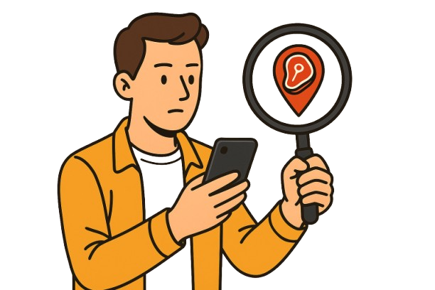 Cartoon tourist searching for steakhouses in Pattaya